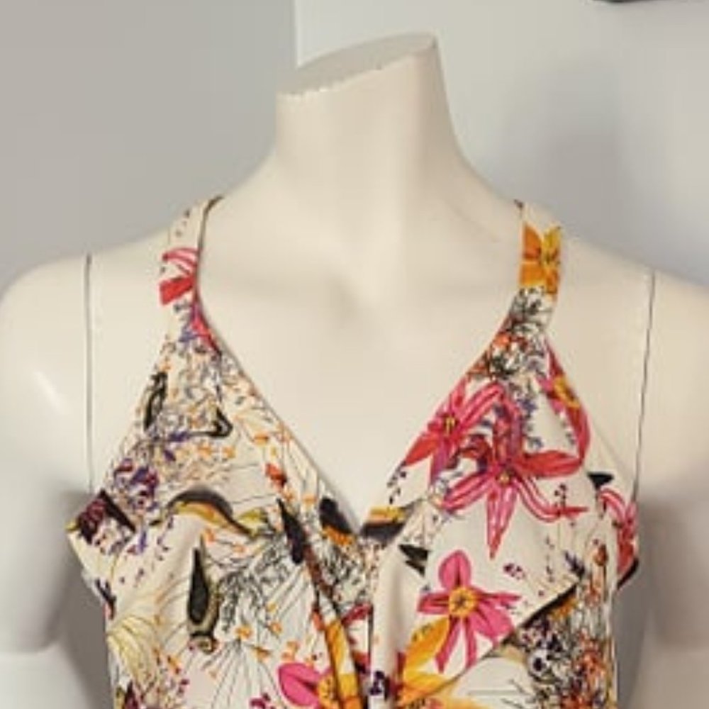 Banana Republic - Floral/Bird Print Flounce Sleeveless Blouse - Picture 4 of 9